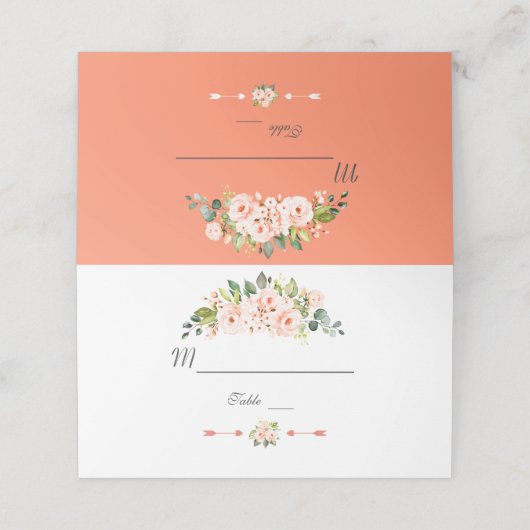 Moderne Waterverf bloemen Living Coral Wedding Plaatskaartje (Buitenkant ongevouwen)