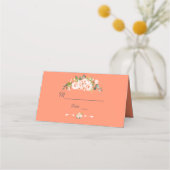 Moderne Waterverf bloemen Living Coral Wedding Plaatskaartje (Achterkant)