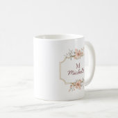 Moderne Waterverf bloemen Monogram Script Naam Koffiemok (Voorkant rechts)