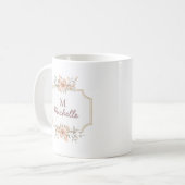 Moderne Waterverf bloemen Monogram Script Naam Koffiemok (Voorkant links)