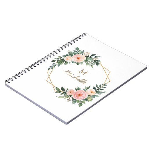 Moderne Waterverf bloemen Monogram Script Naam Notitieboek (Linkerzijde)