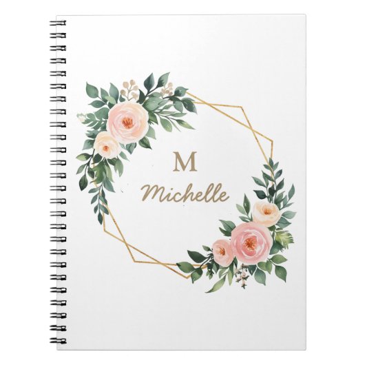 Moderne Waterverf bloemen Monogram Script Naam Notitieboek (Voorkant)
