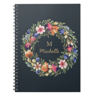 Moderne Waterverf bloemen Monogram Script Naam Notitieboek