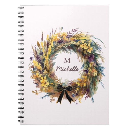 Moderne Waterverf bloemen Monogram Script Naam Notitieboek (Voorkant)