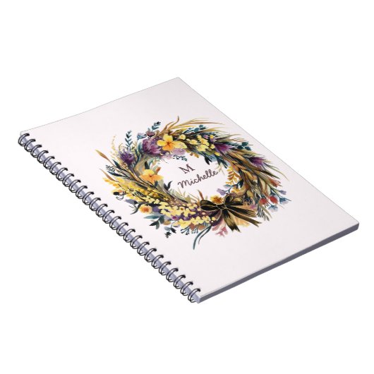 Moderne Waterverf bloemen Monogram Script Naam Notitieboek (Rechterzijde)