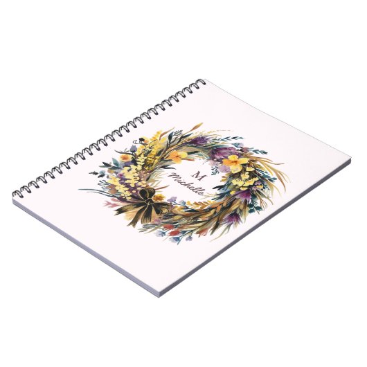 Moderne Waterverf bloemen Monogram Script Naam Notitieboek (Linkerzijde)