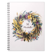 Moderne Waterverf bloemen Monogram Script Naam Notitieboek (Voorkant)