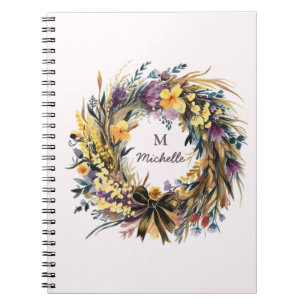 Moderne Waterverf bloemen Monogram Script Naam Notitieboek