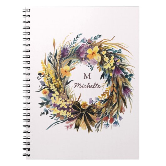 Moderne Waterverf bloemen Monogram Script Naam Notitieboek (Voorkant)
