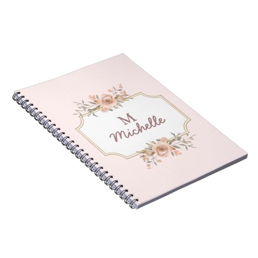 Moderne Waterverf bloemen Monogram Script Naam Notitieboek (Rechterzijde)