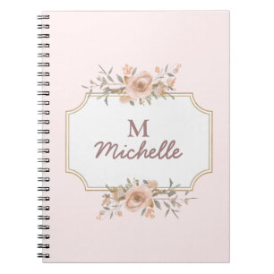 Moderne Waterverf bloemen Monogram Script Naam Notitieboek