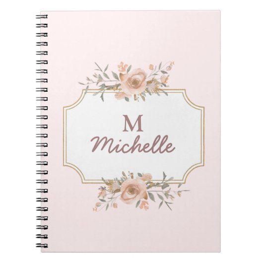 Moderne Waterverf bloemen Monogram Script Naam Notitieboek (Voorkant)