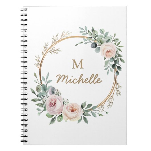 Moderne Waterverf bloemen Monogram Script Naam Notitieboek (Voorkant)