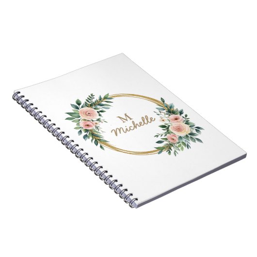 Moderne Waterverf bloemen Monogram Script Naam Notitieboek (Rechterzijde)