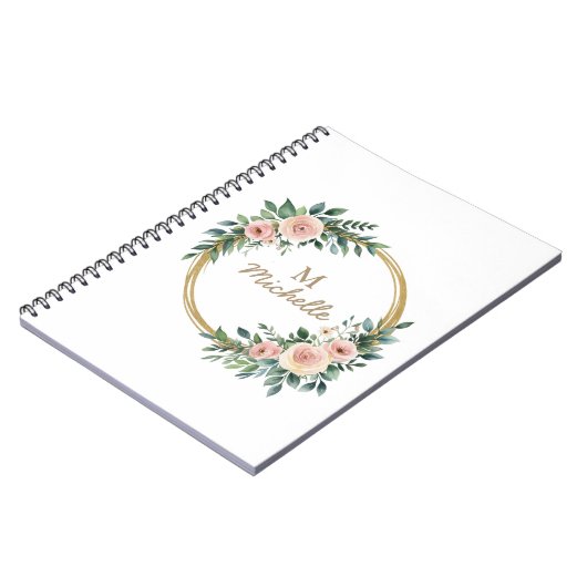 Moderne Waterverf bloemen Monogram Script Naam Notitieboek (Linkerzijde)