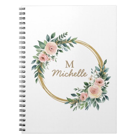 Moderne Waterverf bloemen Monogram Script Naam Notitieboek (Voorkant)