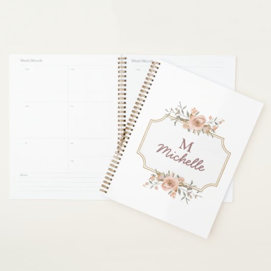 Moderne Waterverf bloemen Monogram Script Naam Planner (Display)
