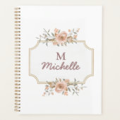 Moderne Waterverf bloemen Monogram Script Naam Planner (Voorkant)
