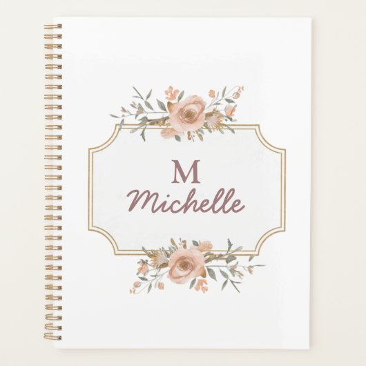 Moderne Waterverf bloemen Monogram Script Naam Planner (Voorkant)