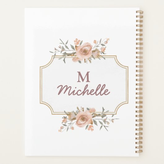 Moderne Waterverf bloemen Monogram Script Naam Planner (Achterkant)