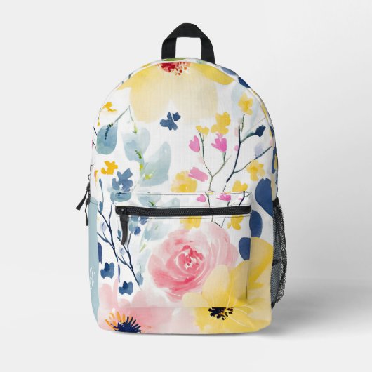 Moderne Waterverf bloemen monogrammed Bedrukte Rugzak (Voorkant)