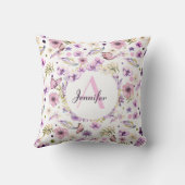 Moderne Waterverf Bloemen Monogrammed Girly White Kussen (Achterkant)