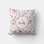 Moderne Waterverf Bloemen Monogrammed Girly White Kussen (Voorkant)