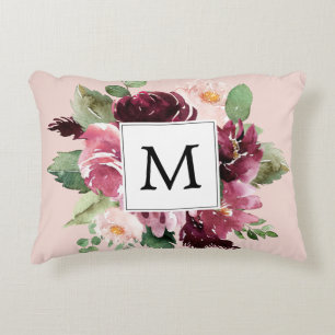 Moderne Waterverf bloemen monogrammen Accent Kussen