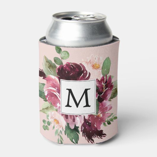 Moderne Waterverf bloemen monogrammen Blikjeskoeler (Blikje Voorkant)