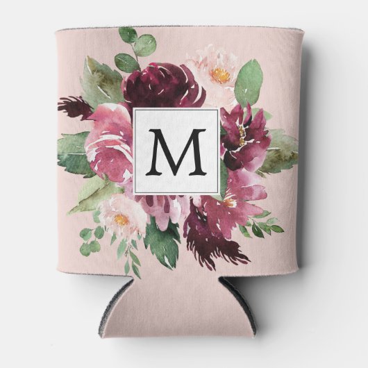 Moderne Waterverf bloemen monogrammen Blikjeskoeler (Voorkant)