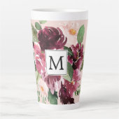Moderne Waterverf bloemen monogrammen Latte Mok (Voorkant)