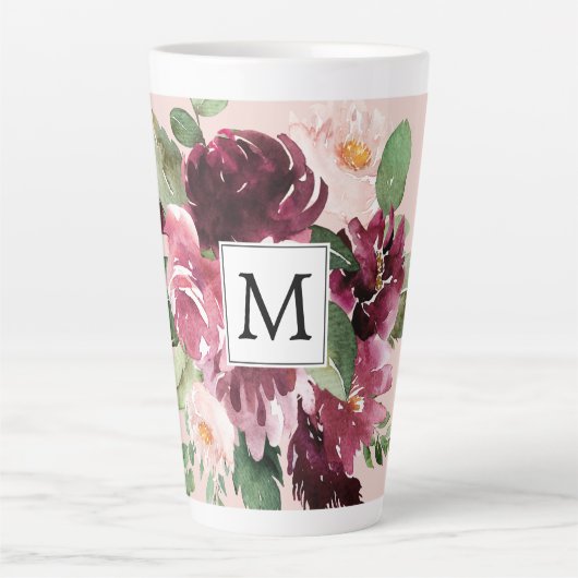 Moderne Waterverf bloemen monogrammen Latte Mok (Voorkant)