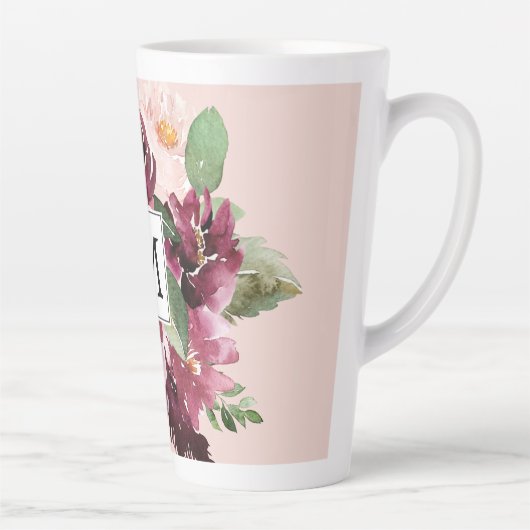 Moderne Waterverf bloemen monogrammen Latte Mok (Rechts)