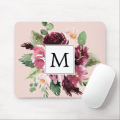 Moderne Waterverf bloemen monogrammen Muismat (Met muis)