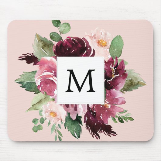 Moderne Waterverf bloemen monogrammen Muismat (Voorkant)