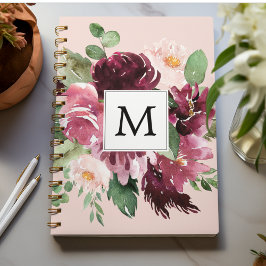 Moderne Waterverf bloemen monogrammen Notitieboek