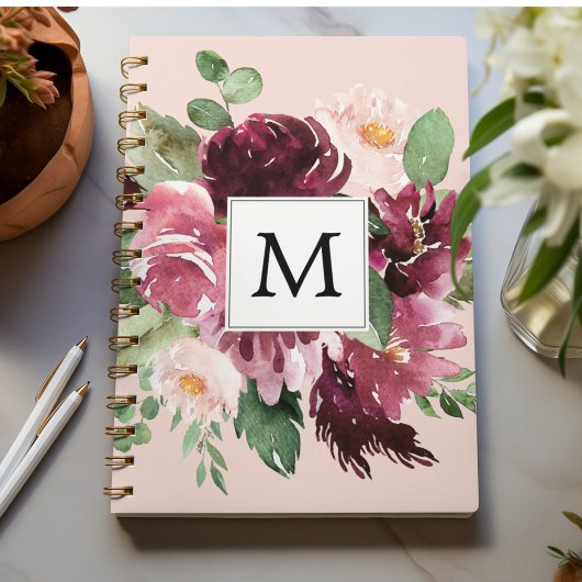 Moderne Waterverf bloemen monogrammen Notitieboek