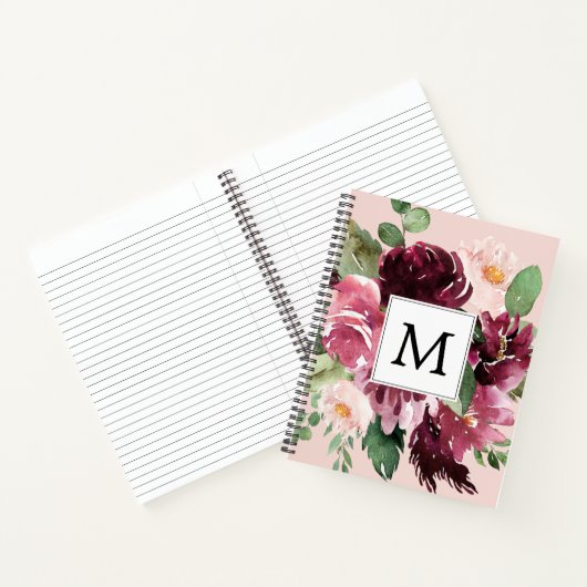 Moderne Waterverf bloemen monogrammen Notitieboek (Binnen)
