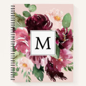 Moderne Waterverf bloemen monogrammen Notitieboek (Voorkant)