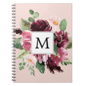 Moderne Waterverf bloemen monogrammen Notitieboek (Voorkant)