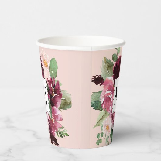 Moderne Waterverf bloemen monogrammen Papieren Bekers (Rechts)
