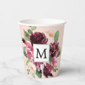 Moderne Waterverf bloemen monogrammen Papieren Bekers (Voorkant)