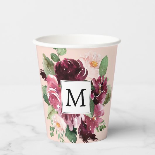 Moderne Waterverf bloemen monogrammen Papieren Bekers (Voorkant)