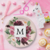 Moderne Waterverf bloemen monogrammen Papieren Bordje (Feest)