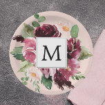 Moderne Waterverf bloemen monogrammen Papieren Bordje<br><div class="desc">Moderne Waterverf bloemen monogrammen</div>