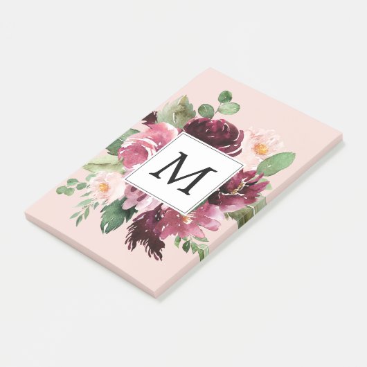 Moderne Waterverf bloemen monogrammen Post-it® Notes (Schuin)