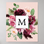 Moderne Waterverf bloemen monogrammen Poster (Voorkant)