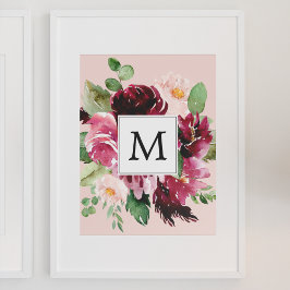 Moderne Waterverf bloemen monogrammen Poster