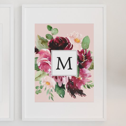 Moderne Waterverf bloemen monogrammen Poster