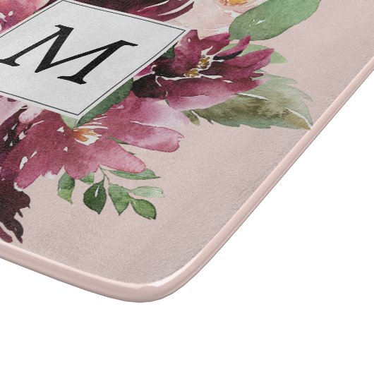 Moderne Waterverf bloemen monogrammen Snijplank (Hoek)